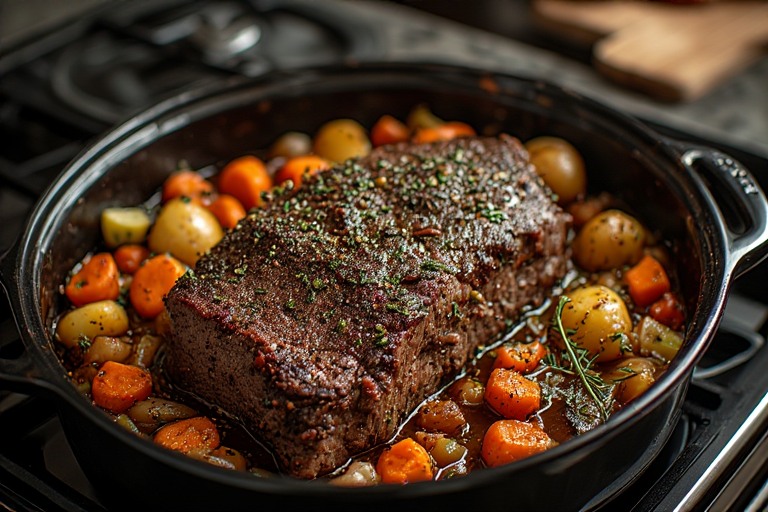 Slow Braised Garlic Herb Pot Roast with Vegetables